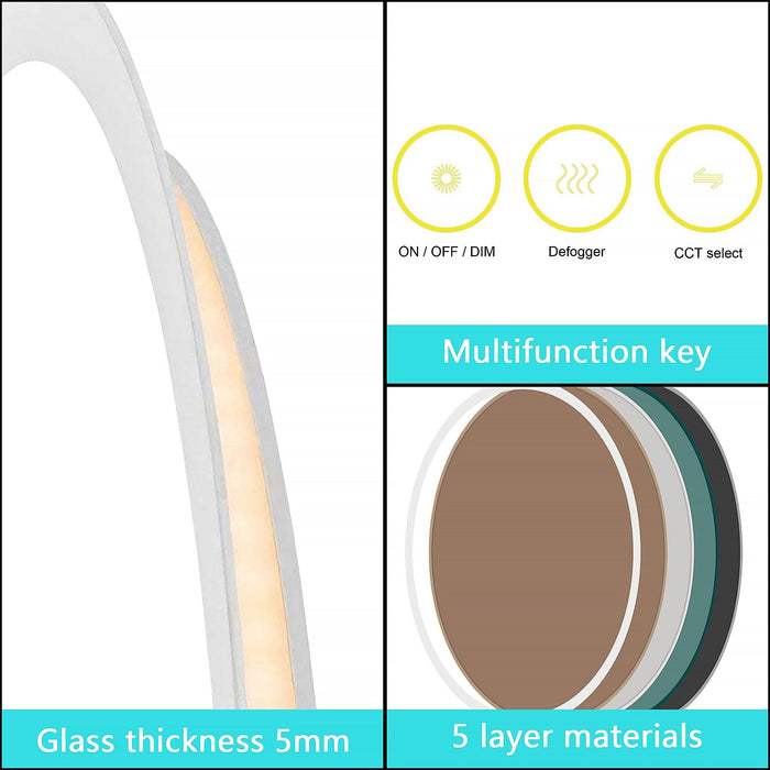 LuminaMirror Oval Frameless LED Anti-Fog Dimmable Bathroom Vanity Mirror - Sweatfully