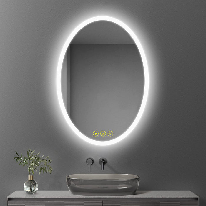 LuminaMirror Oval Frameless LED Anti-Fog Dimmable Bathroom Vanity Mirror - Sweatfully