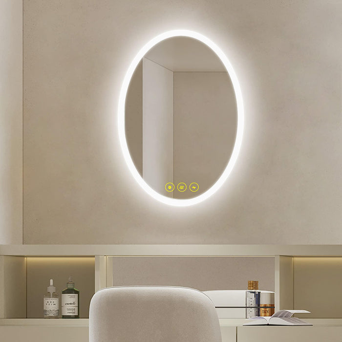 LuminaMirror Oval Frameless LED Anti-Fog Dimmable Bathroom Vanity Mirror - Sweatfully
