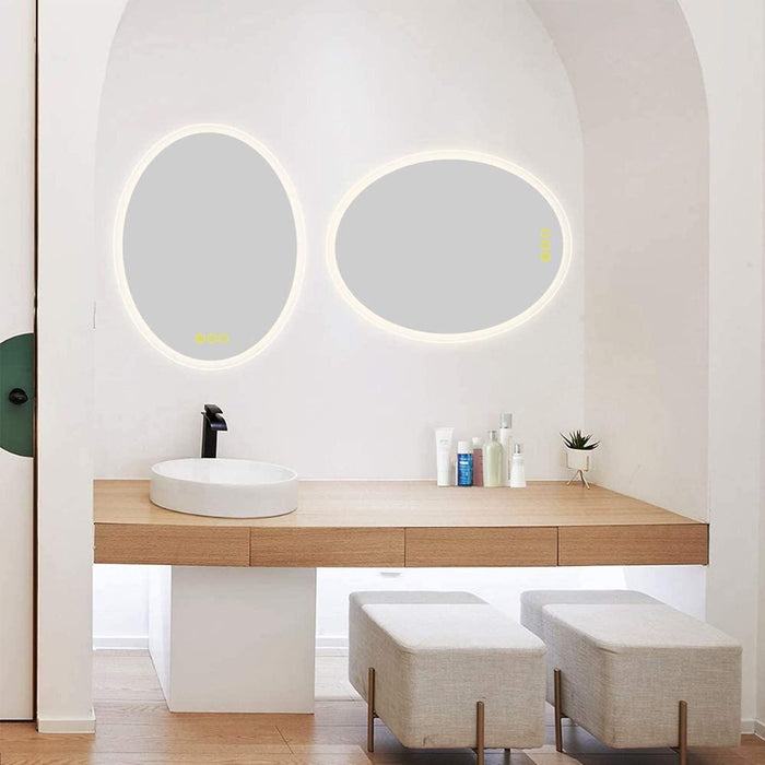 LuminaMirror Oval Frameless LED Anti-Fog Dimmable Bathroom Vanity Mirror - Sweatfully