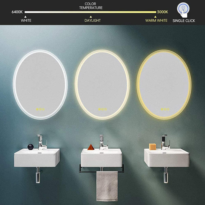 LuminaMirror Oval Frameless LED Anti-Fog Dimmable Bathroom Vanity Mirror - Sweatfully