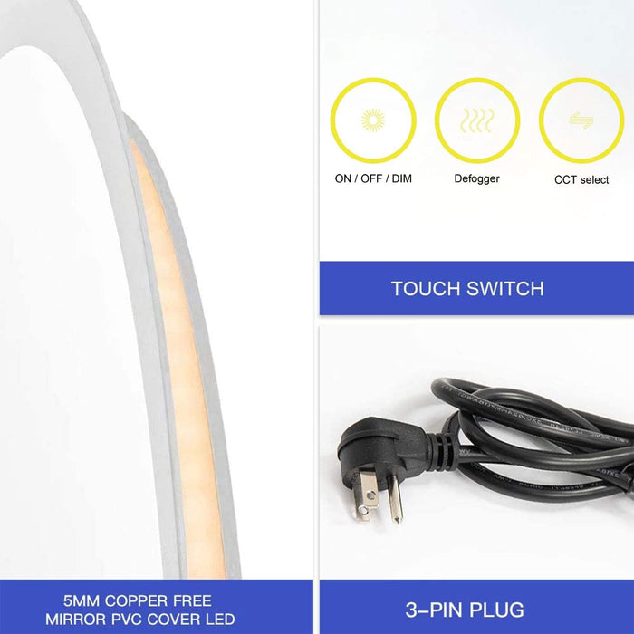 LuminaMirror Oval Frameless LED Anti-Fog Dimmable Bathroom Vanity Mirror - Sweatfully