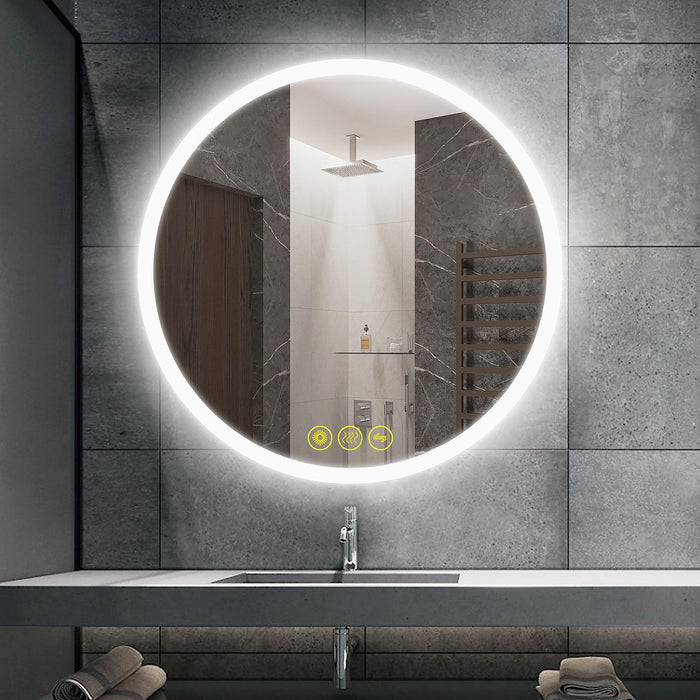 SmartReflect Modern Round LED Dimmable Anti-Fog Frameless Bathroom Vanity Mirror - Sweatfully