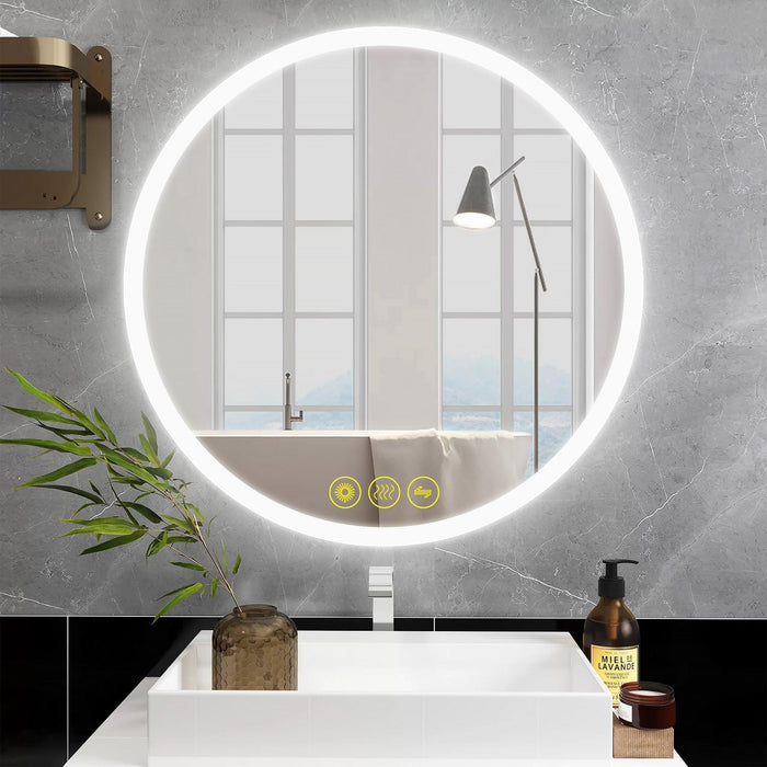 SmartReflect Modern Round LED Dimmable Anti-Fog Frameless Bathroom Vanity Mirror - Sweatfully