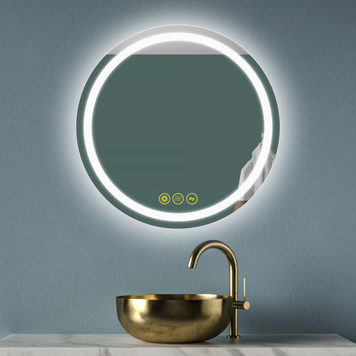 SmartShine Contemporary LED Dimmable Round Anti-Fog Backlit Bathroom Vanity Mirror - Sweatfully