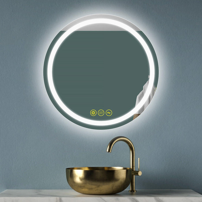 SmartShine Contemporary LED Dimmable Round Anti-Fog Backlit Bathroom Vanity Mirror - Sweatfully