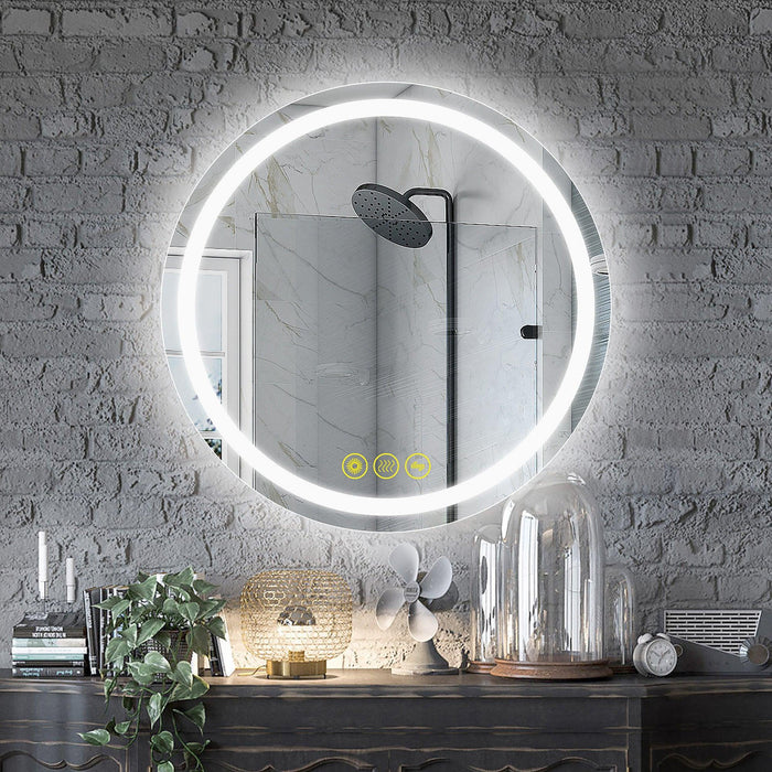 SmartShine Contemporary LED Dimmable Round Anti-Fog Backlit Bathroom Vanity Mirror - Sweatfully