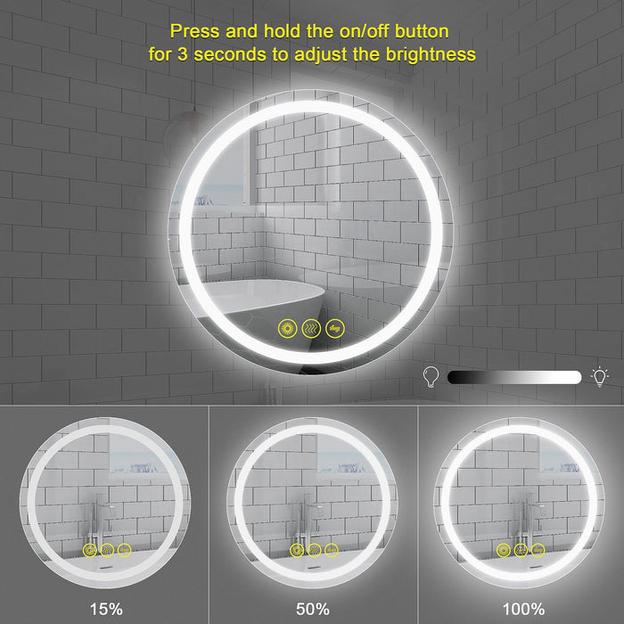 SmartShine Contemporary LED Dimmable Round Anti-Fog Backlit Bathroom Vanity Mirror - Sweatfully
