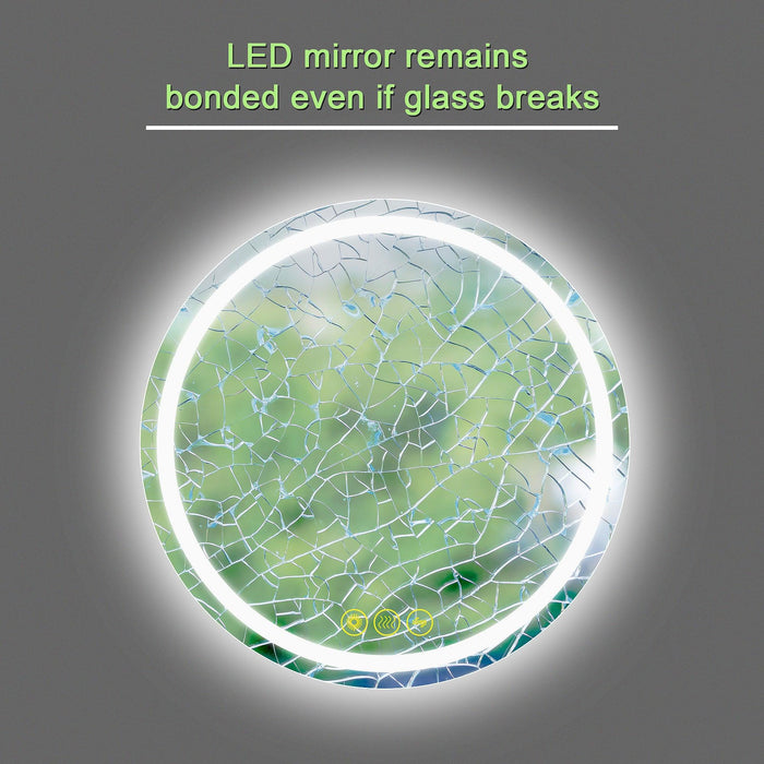 SmartShine Contemporary LED Dimmable Round Anti-Fog Backlit Bathroom Vanity Mirror - Sweatfully