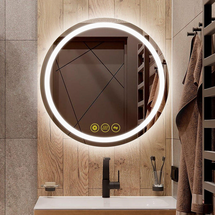 SmartShine Contemporary LED Dimmable Round Anti-Fog Backlit Bathroom Vanity Mirror - Sweatfully