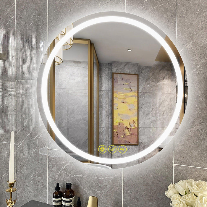 SmartShine Contemporary LED Dimmable Round Anti-Fog Backlit Bathroom Vanity Mirror - Sweatfully