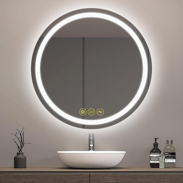 SmartShine Contemporary LED Dimmable Round Anti-Fog Backlit Bathroom Vanity Mirror - Sweatfully