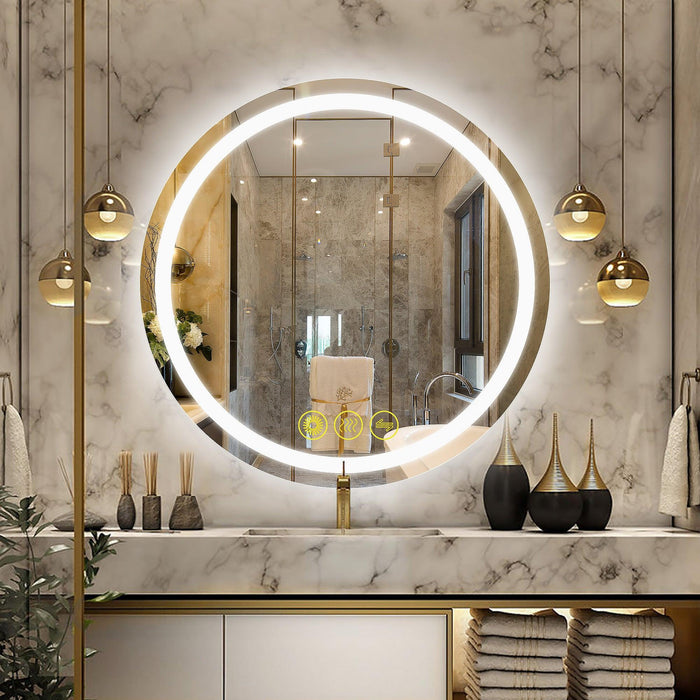 SmartShine Contemporary LED Dimmable Round Anti-Fog Backlit Bathroom Vanity Mirror - Sweatfully