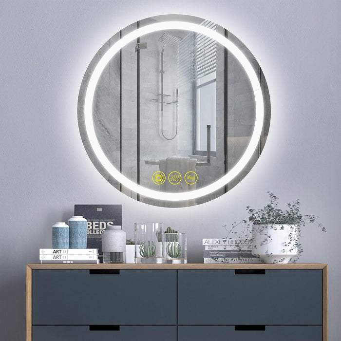 SmartShine Contemporary LED Dimmable Round Anti-Fog Backlit Bathroom Vanity Mirror - Sweatfully