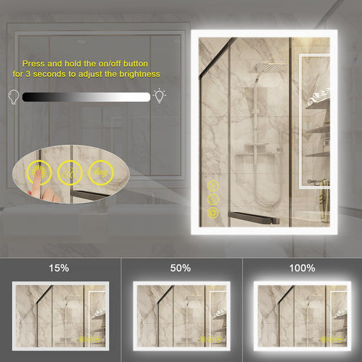 SmartGlow Dimmable LED Frameless Anti-Fog Bathroom Vanity Mirror - Sweatfully