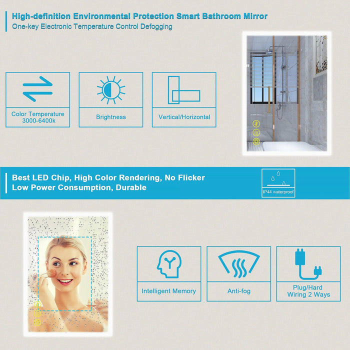 SmartGlow Dimmable LED Frameless Anti-Fog Bathroom Vanity Mirror - Sweatfully