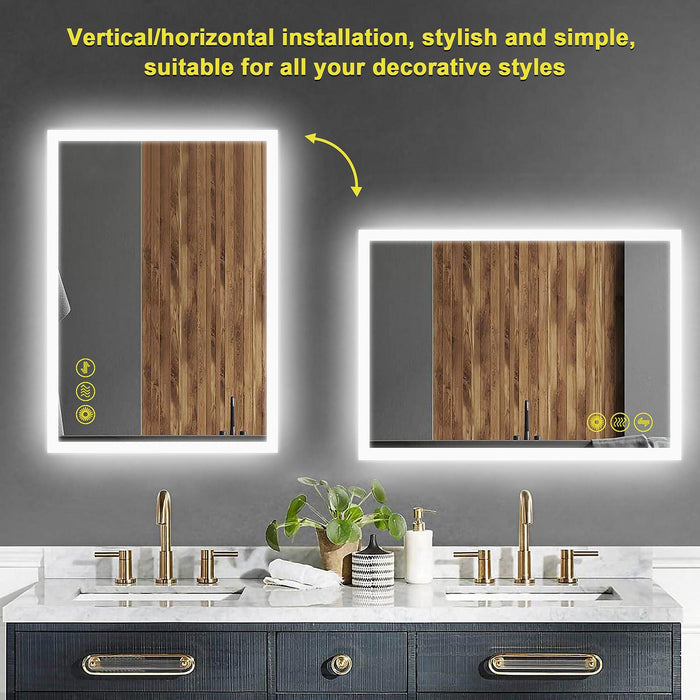 SmartGlow Dimmable LED Frameless Anti-Fog Bathroom Vanity Mirror - Sweatfully
