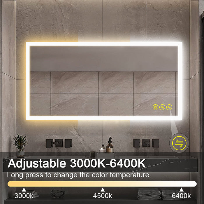 SmartGlow Dimmable LED Frameless Anti-Fog Bathroom Vanity Mirror - Sweatfully