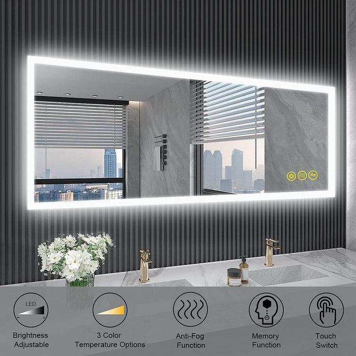 SmartGlow Dimmable LED Frameless Anti-Fog Bathroom Vanity Mirror - Sweatfully
