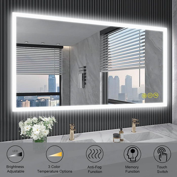 SmartGlow Dimmable LED Frameless Anti-Fog Bathroom Vanity Mirror - Sweatfully