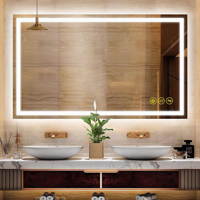 GlareGuard Rectangular Anti-Fog Dimmable Backlit LED Bathroom Vanity Mirror - Sweatfully