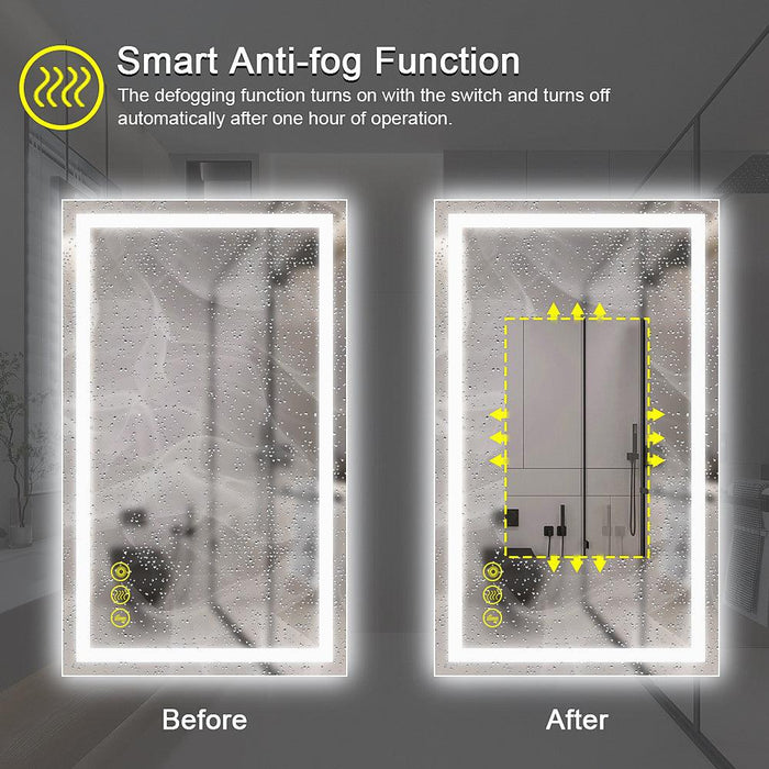 GlareGuard Rectangular Anti-Fog Dimmable Backlit LED Bathroom Vanity Mirror - Sweatfully