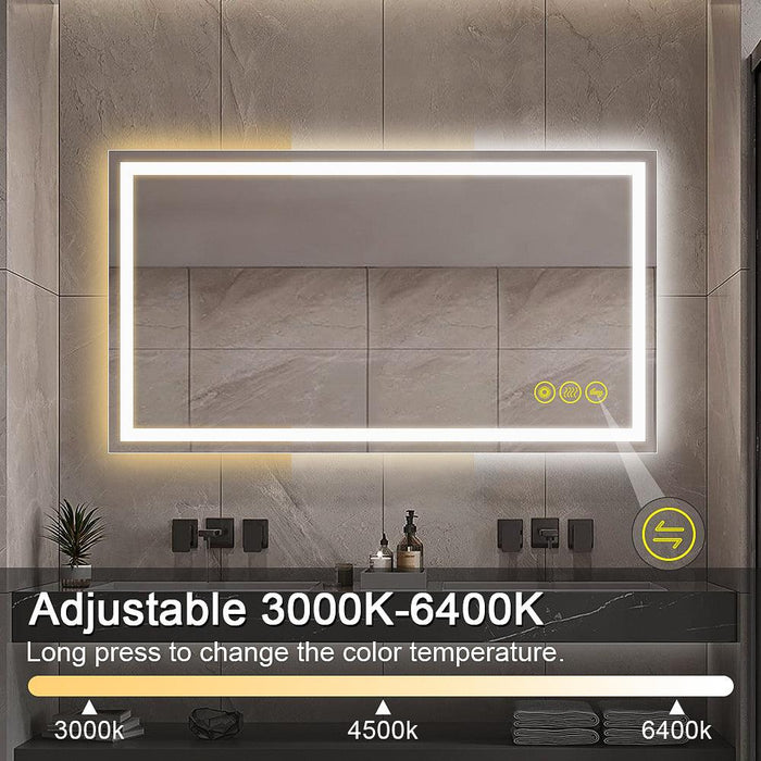GlareGuard Rectangular Anti-Fog Dimmable Backlit LED Bathroom Vanity Mirror - Sweatfully