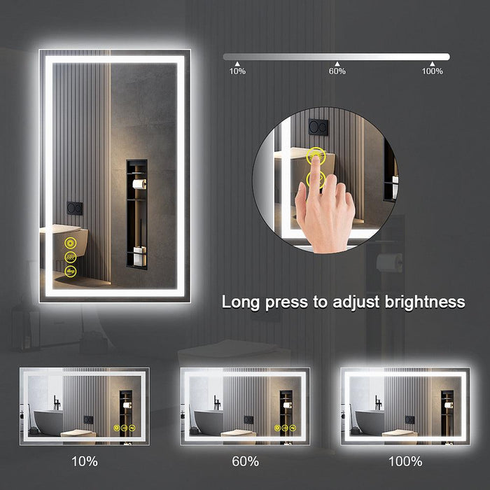GlareGuard Rectangular Anti-Fog Dimmable Backlit LED Bathroom Vanity Mirror - Sweatfully