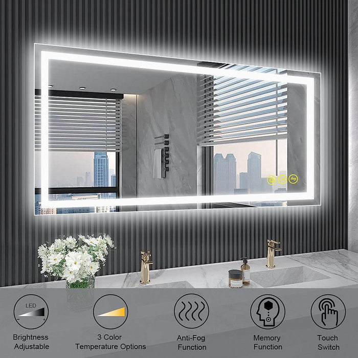 GlareGuard Rectangular Anti-Fog Dimmable Backlit LED Bathroom Vanity Mirror - Sweatfully