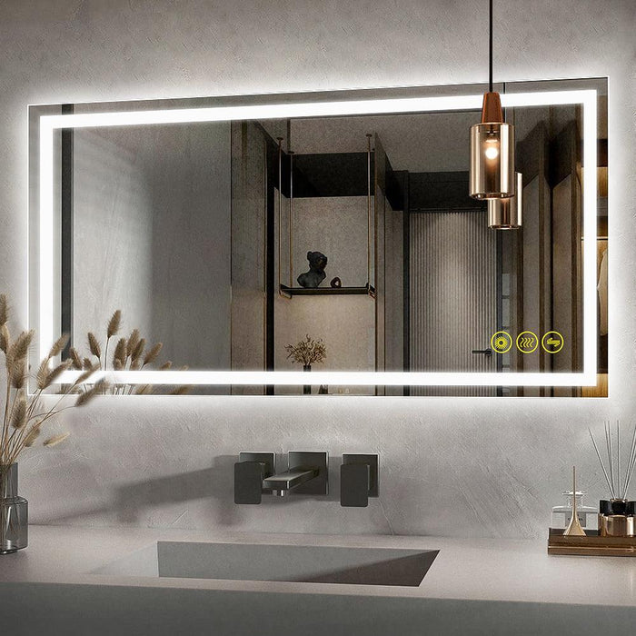 GlareGuard Rectangular Anti-Fog Dimmable Backlit LED Bathroom Vanity Mirror - Sweatfully