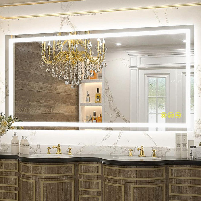 GlareGuard Rectangular Anti-Fog Dimmable Backlit LED Bathroom Vanity Mirror - Sweatfully