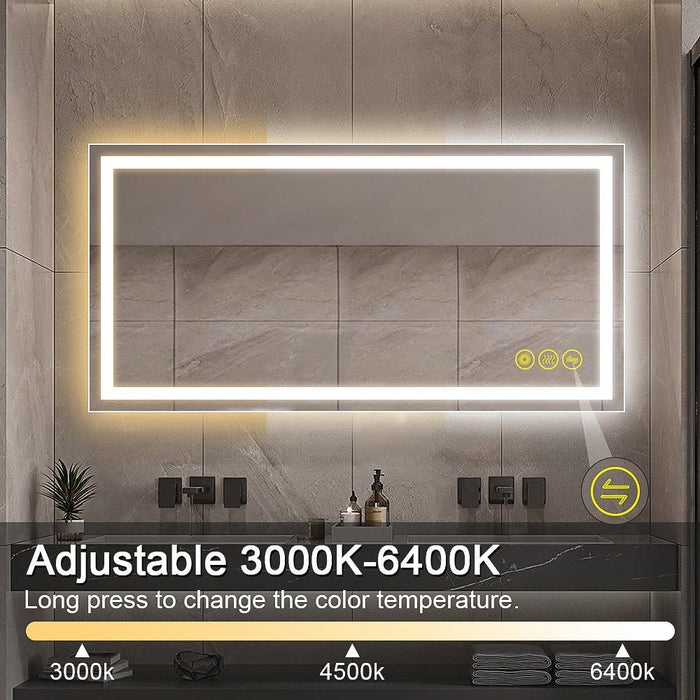 GlareGuard Rectangular Anti-Fog Dimmable Backlit LED Bathroom Vanity Mirror - Sweatfully
