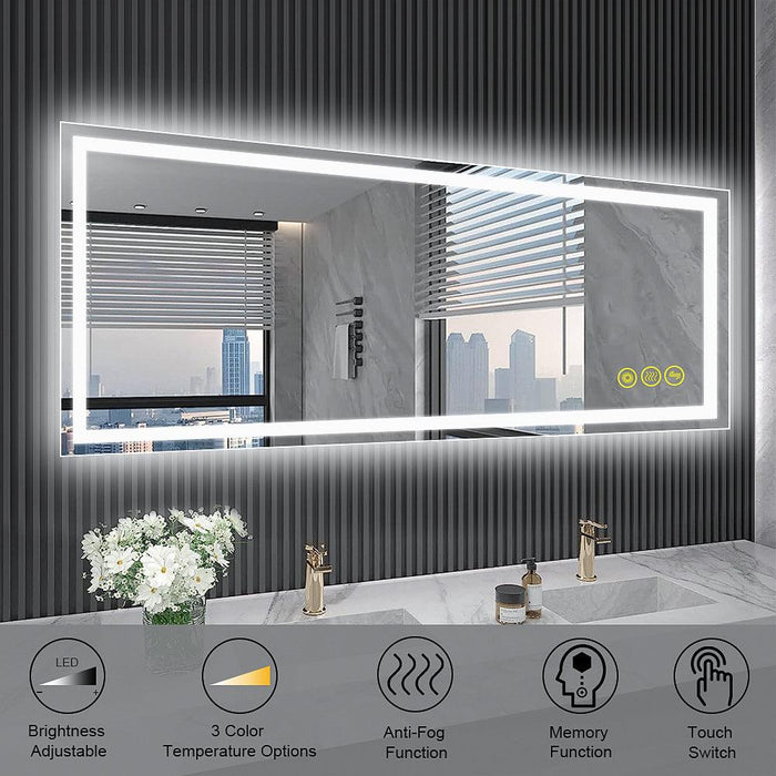 GlareGuard Rectangular Anti-Fog Dimmable Backlit LED Bathroom Vanity Mirror - Sweatfully