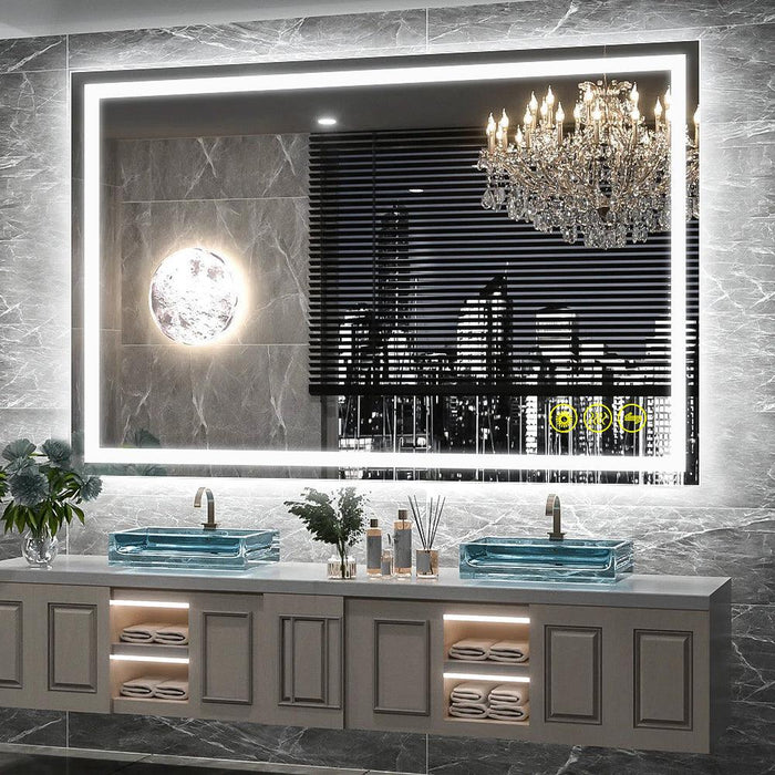 GlareGuard Rectangular Anti-Fog Dimmable Backlit LED Bathroom Vanity Mirror - Sweatfully