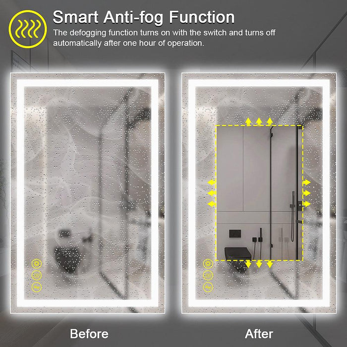 GlareGuard Rectangular Anti-Fog Dimmable Backlit LED Bathroom Vanity Mirror - Sweatfully