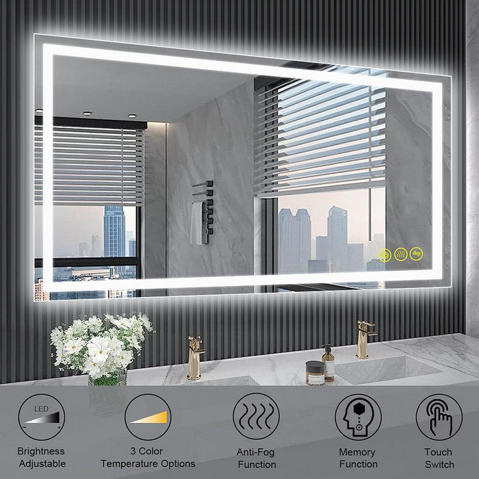 GlareGuard Rectangular Anti-Fog Dimmable Backlit LED Bathroom Vanity Mirror - Sweatfully