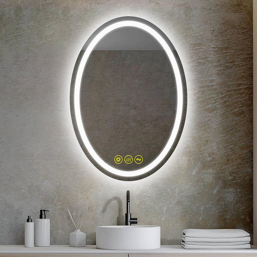 SmartReflex Oval LED Mirror Backlit 3000K-6400K Frameless Anti-Fog Dimmable Bathroom/Vanity Mirror - Sweatfully
