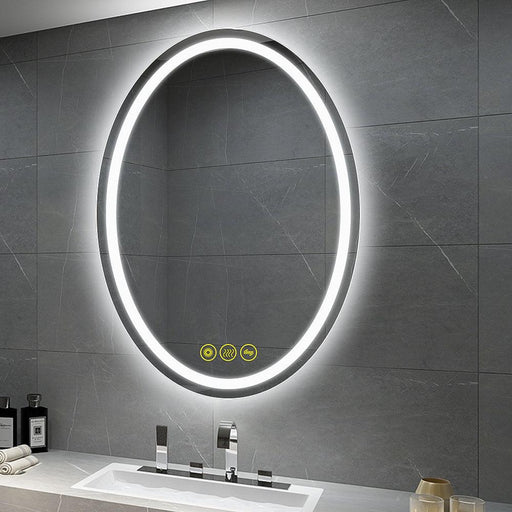 SmartReflex Oval LED Mirror Backlit 3000K-6400K Frameless Anti-Fog Dimmable Bathroom/Vanity Mirror - Sweatfully