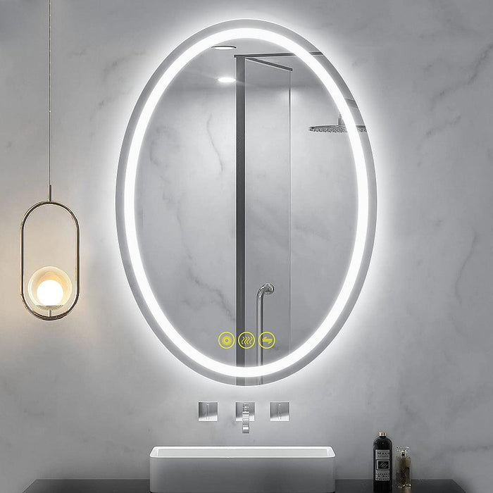 SmartReflex Oval LED Mirror Backlit 3000K-6400K Frameless Anti-Fog Dimmable Bathroom/Vanity Mirror - Sweatfully
