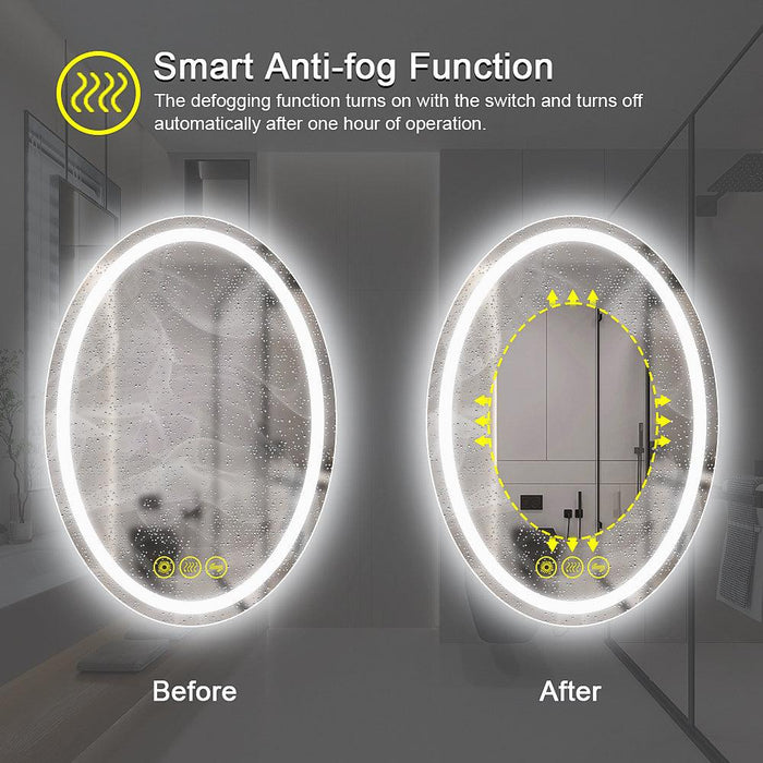 SmartReflex Oval LED Mirror Backlit 3000K-6400K Frameless Anti-Fog Dimmable Bathroom/Vanity Mirror - Sweatfully
