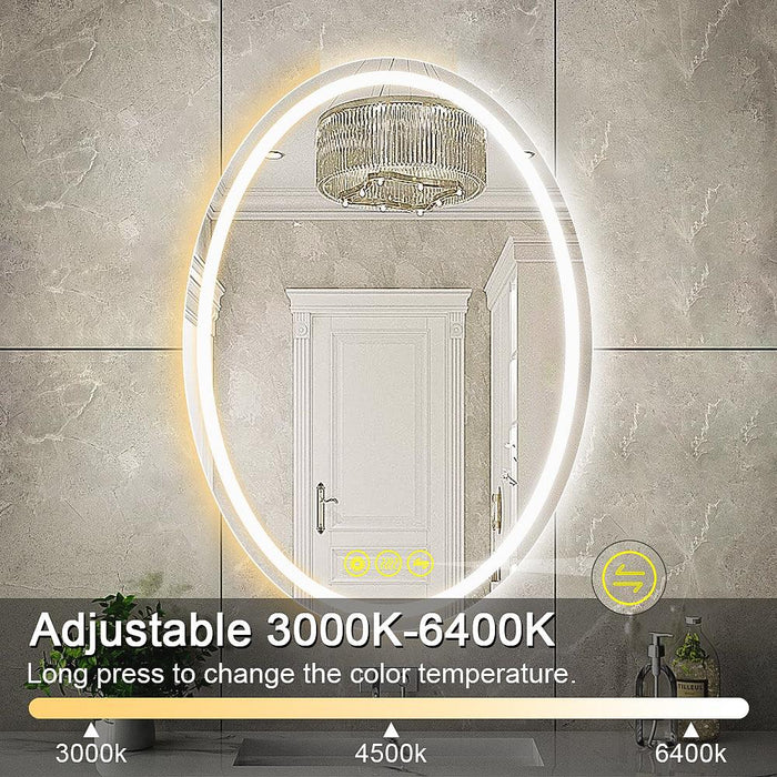 SmartReflex Oval LED Mirror Backlit 3000K-6400K Frameless Anti-Fog Dimmable Bathroom/Vanity Mirror - Sweatfully