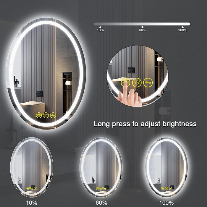 SmartReflex Oval LED Mirror Backlit 3000K-6400K Frameless Anti-Fog Dimmable Bathroom/Vanity Mirror - Sweatfully