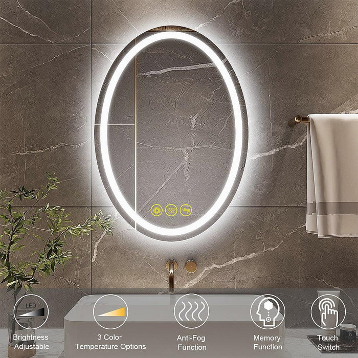 SmartReflex Oval LED Mirror Backlit 3000K-6400K Frameless Anti-Fog Dimmable Bathroom/Vanity Mirror - Sweatfully