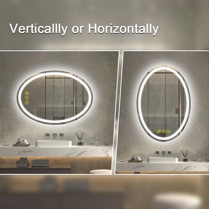 SmartReflex Oval LED Mirror Backlit 3000K-6400K Frameless Anti-Fog Dimmable Bathroom/Vanity Mirror - Sweatfully