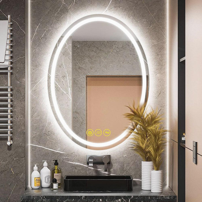 SmartReflex Oval LED Mirror Backlit 3000K-6400K Frameless Anti-Fog Dimmable Bathroom/Vanity Mirror - Sweatfully