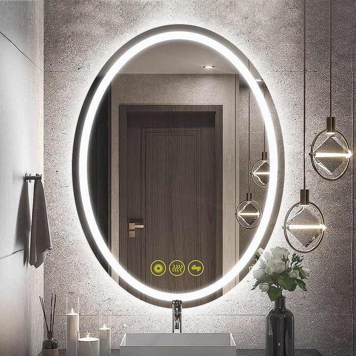 SmartReflex Oval LED Mirror Backlit 3000K-6400K Frameless Anti-Fog Dimmable Bathroom/Vanity Mirror - Sweatfully