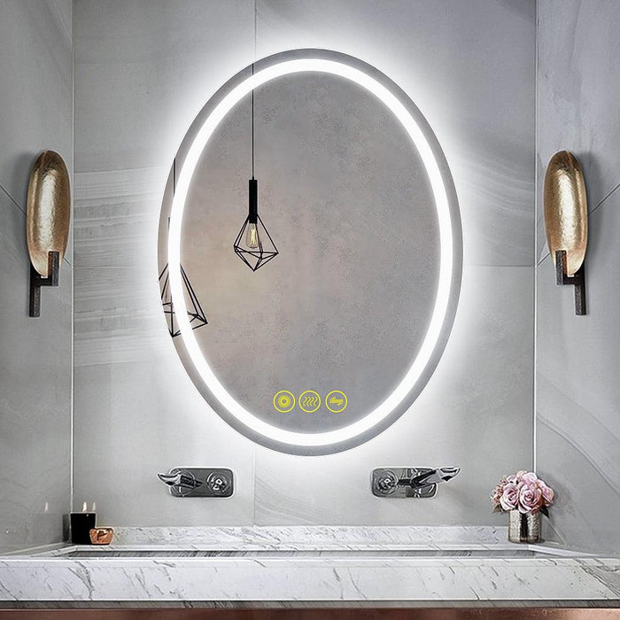 SmartReflex Oval LED Mirror Backlit 3000K-6400K Frameless Anti-Fog Dimmable Bathroom/Vanity Mirror - Sweatfully