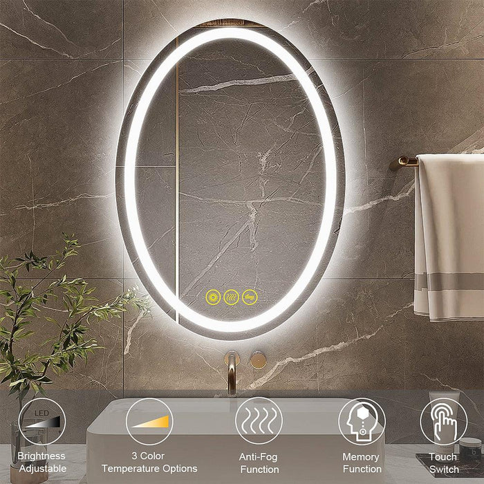 SmartReflex Oval LED Mirror Backlit 3000K-6400K Frameless Anti-Fog Dimmable Bathroom/Vanity Mirror - Sweatfully