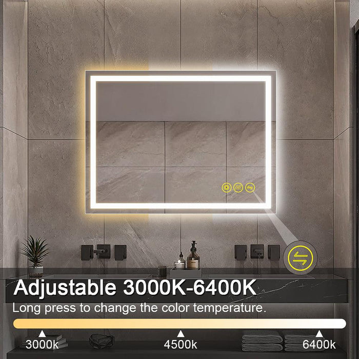 GlareGuard Rectangular Anti-Fog Dimmable Backlit LED Bathroom Vanity Mirror - Sweatfully
