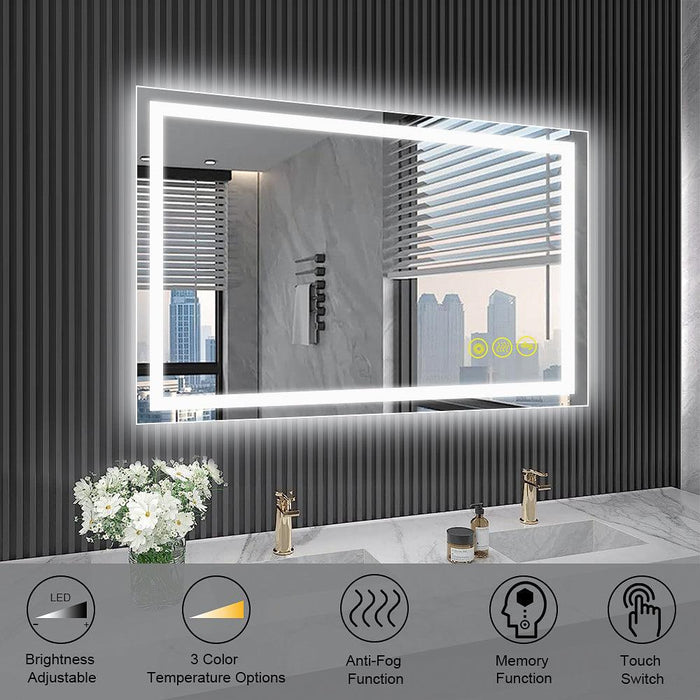 GlareGuard Rectangular Anti-Fog Dimmable Backlit LED Bathroom Vanity Mirror - Sweatfully